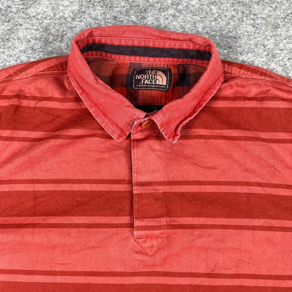The North Face Rugby Polo Shirt Mens L Red Striped Long Sleeve Cotton Outdoor